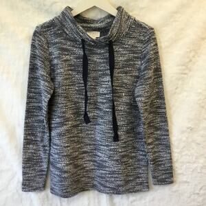 LOFT Outlet Blue Tweed Drawstring Cowl Neck Top